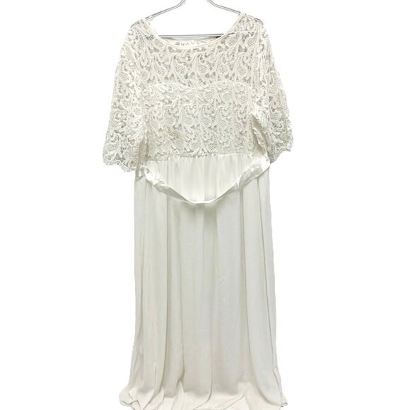 Anself White Crochet Back Zipper Sheer Panel Elbow Sleeve Draped Gown Dress 5XL - Picture 1 of 6